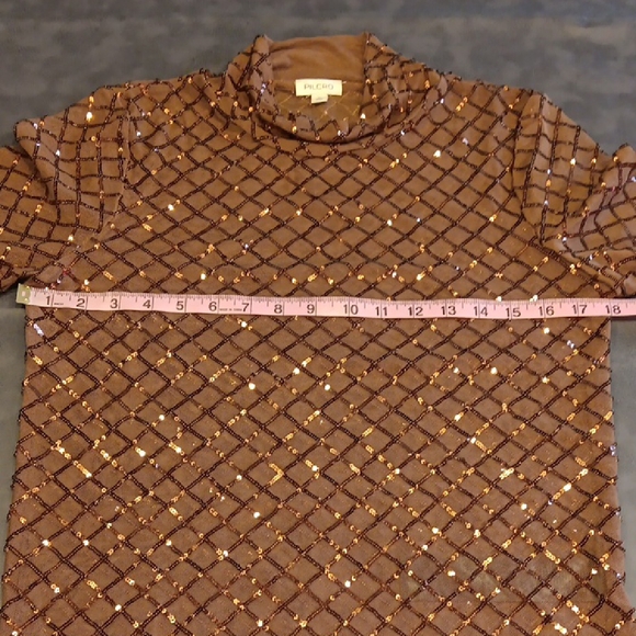 Anthropologie Pilcro Shimmering Sequins Brown Mesh Top. - Picture 10 of 11